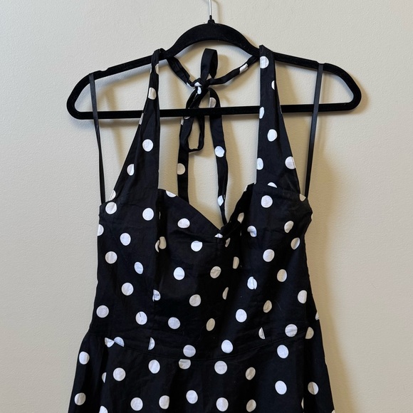Hell Bunny Marian black and white polka dot halter neck rockabilly pinup dress - Picture 3 of 6
